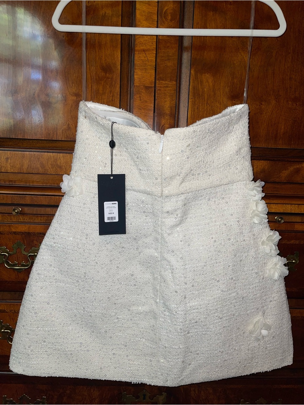 Fashion Nova White Floral Sequin Strapless Mini Dress NWT Size M - Picture 4 of 14